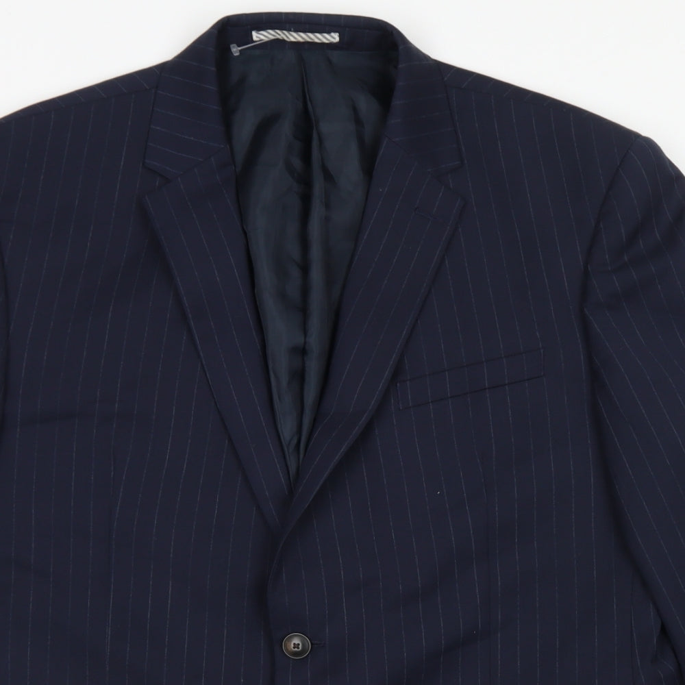 M&S Collection Mens Blue Striped Wool Jacket Blazer Size 42