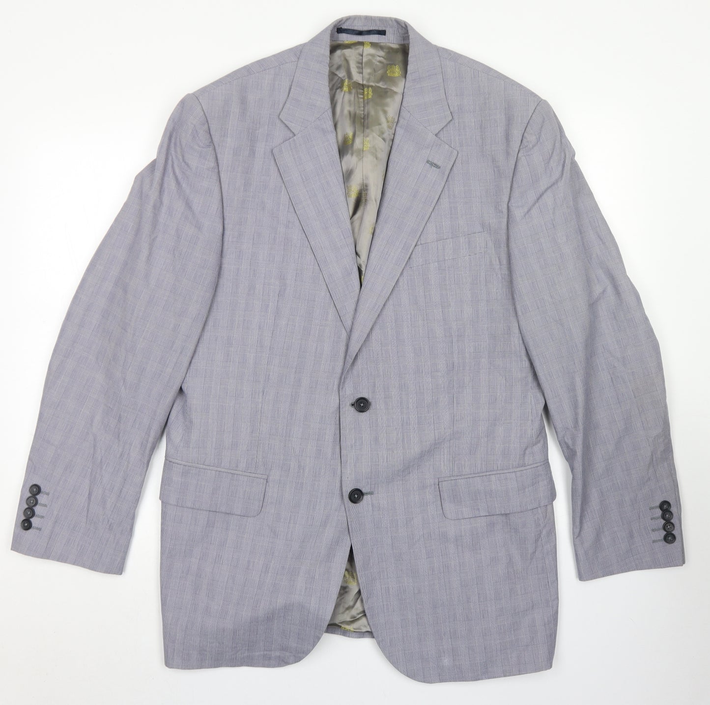 Aquascutum Mens Blue Plaid Cotton Jacket Blazer Size 42