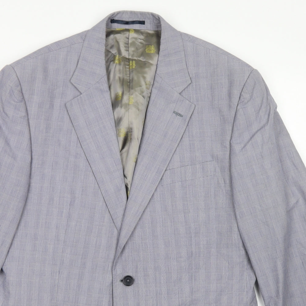 Aquascutum Mens Blue Plaid Cotton Jacket Blazer Size 42