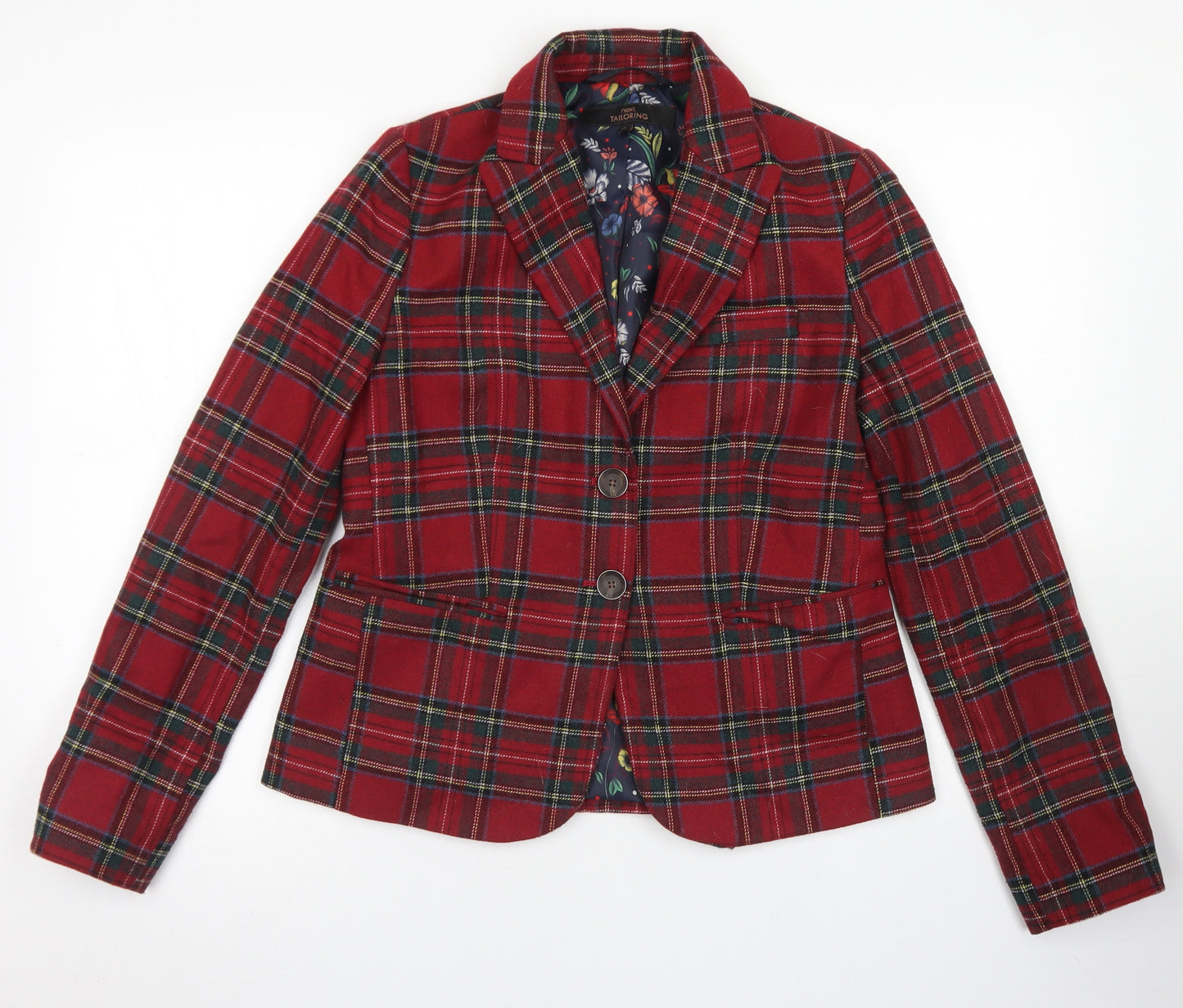 NEXT Womens Red Plaid Wool Jacket Blazer Size 10