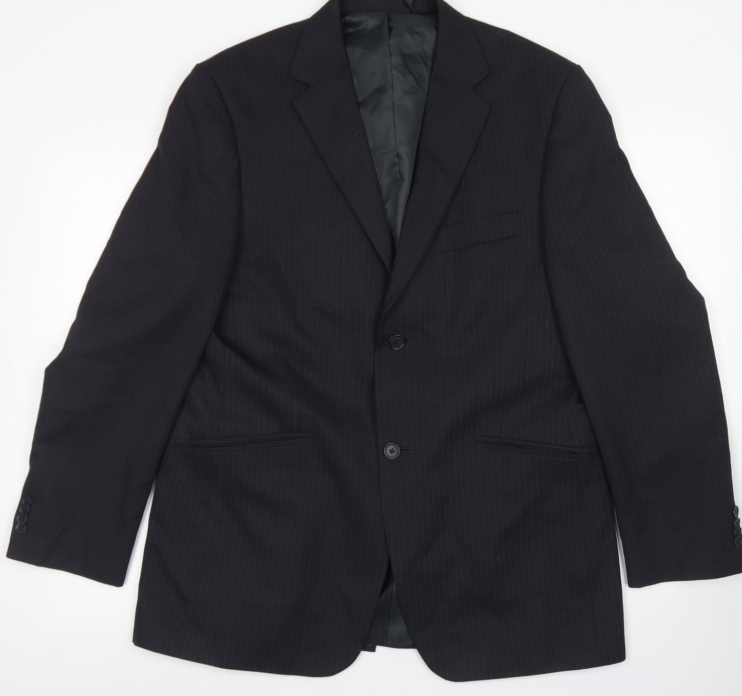 George Mens Black Striped Polyester Jacket Blazer Size 40