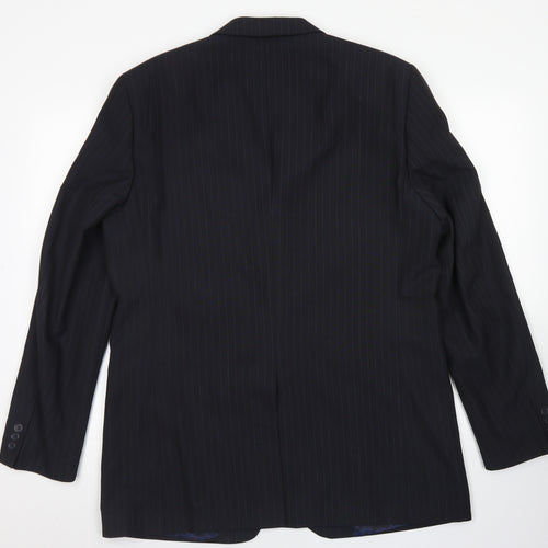 George Mens Black Striped Polyester Jacket Blazer Size 40