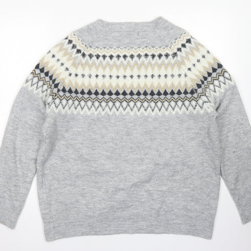 Avenue Womens Grey Crew Neck Fair Isle Acrylic Pullover Jumper Size L