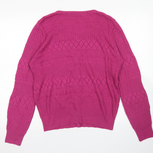 TU Womens Pink Crew Neck  Acrylic Cardigan Jumper Size 14