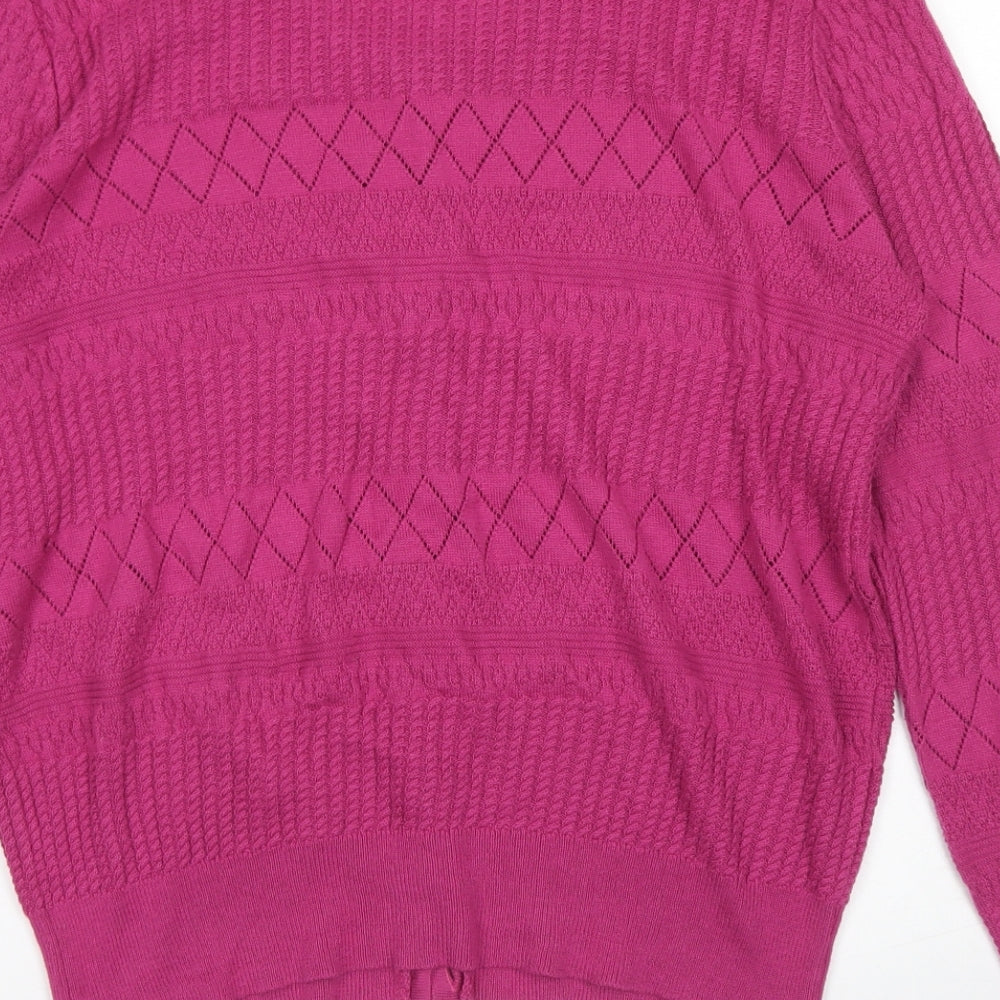 TU Womens Pink Crew Neck  Acrylic Cardigan Jumper Size 14