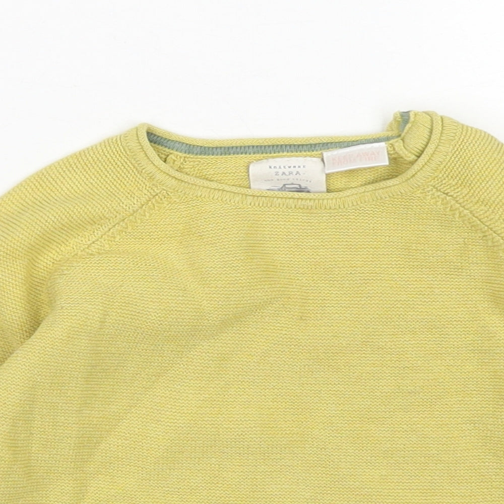 Zara Boys Yellow  Cotton Pullover Jumper Size 12-18 Months  Button