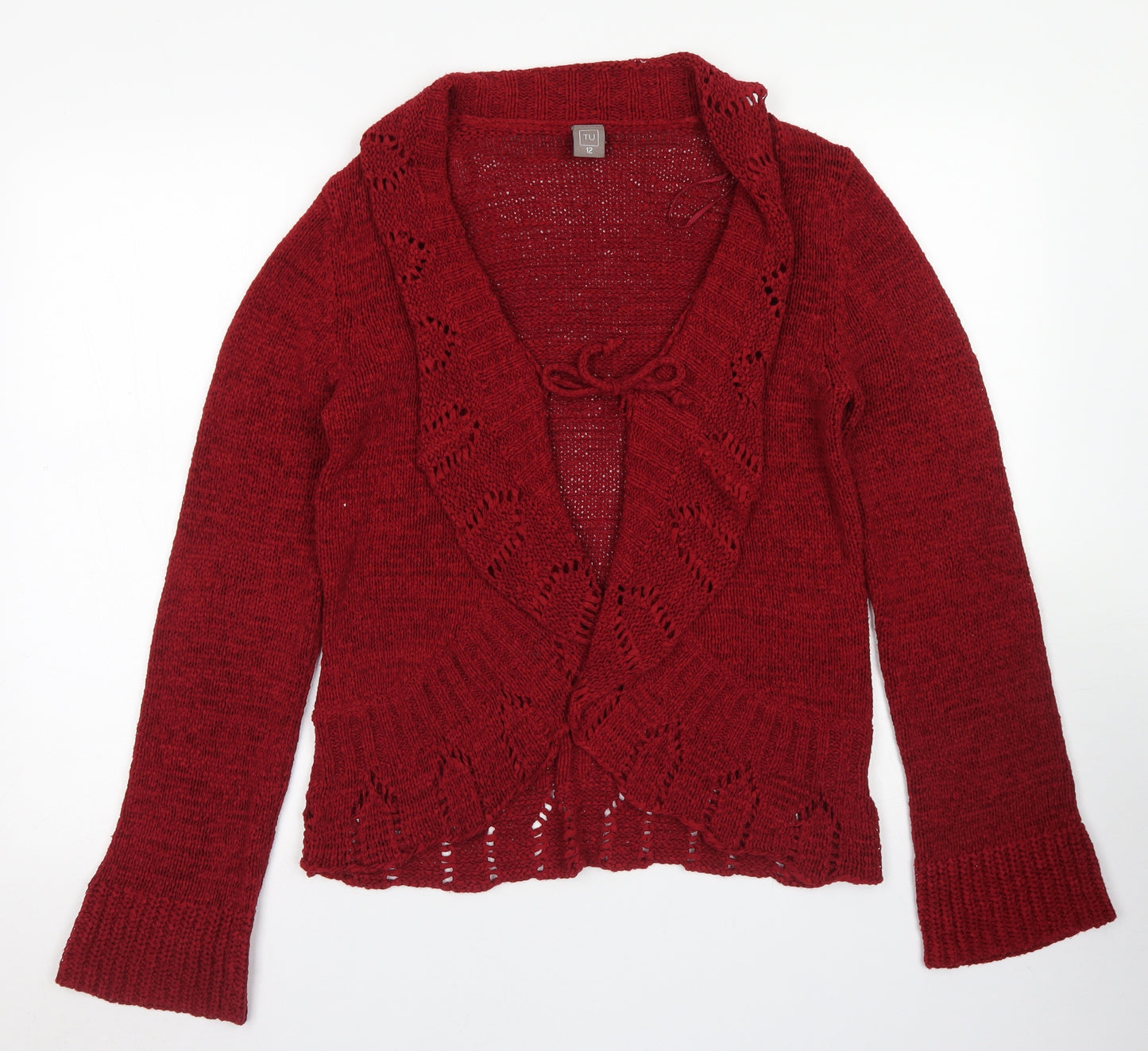 TU Womens Red Collared  Acrylic Cardigan Jumper Size 12