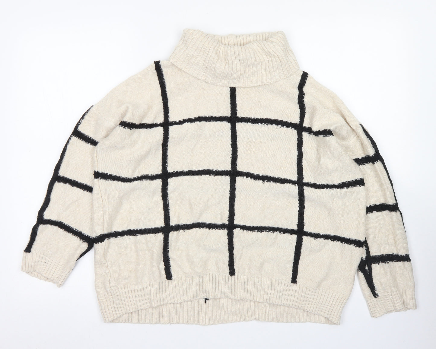 NEXT Womens Ivory Roll Neck Check Acrylic Pullover Jumper Size L