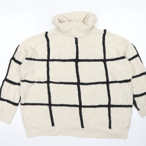 NEXT Womens Ivory Roll Neck Check Acrylic Pullover Jumper Size L