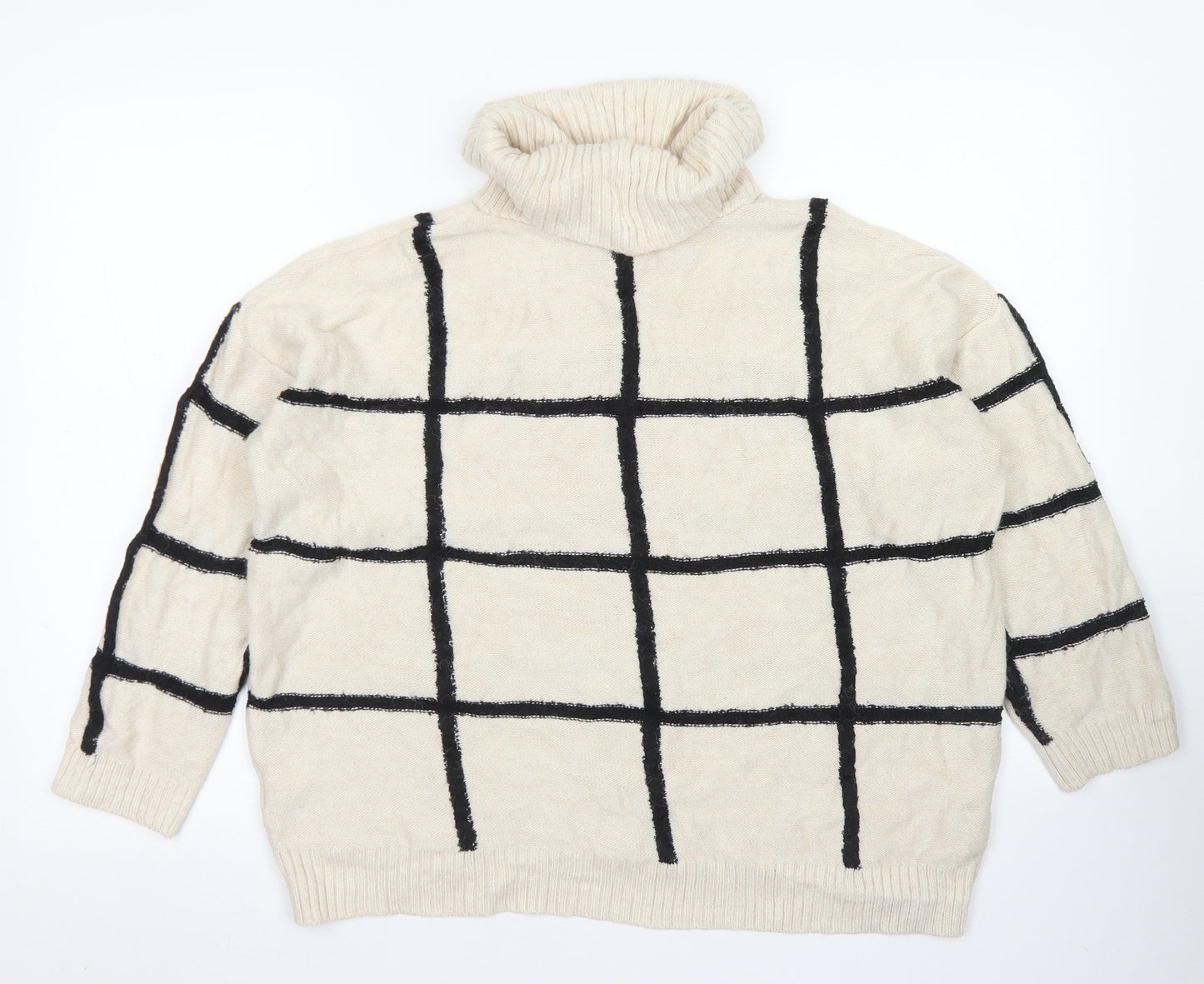 NEXT Womens Ivory Roll Neck Check Acrylic Pullover Jumper Size L