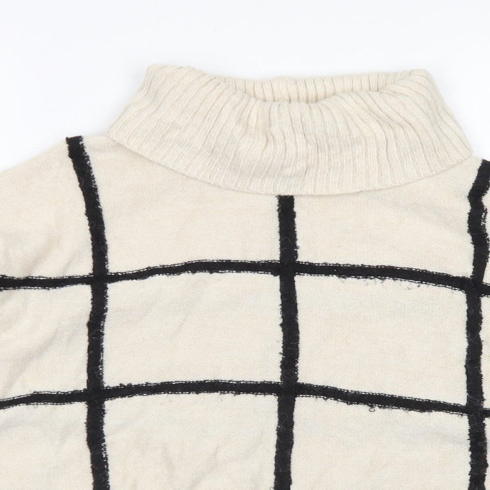 NEXT Womens Ivory Roll Neck Check Acrylic Pullover Jumper Size L