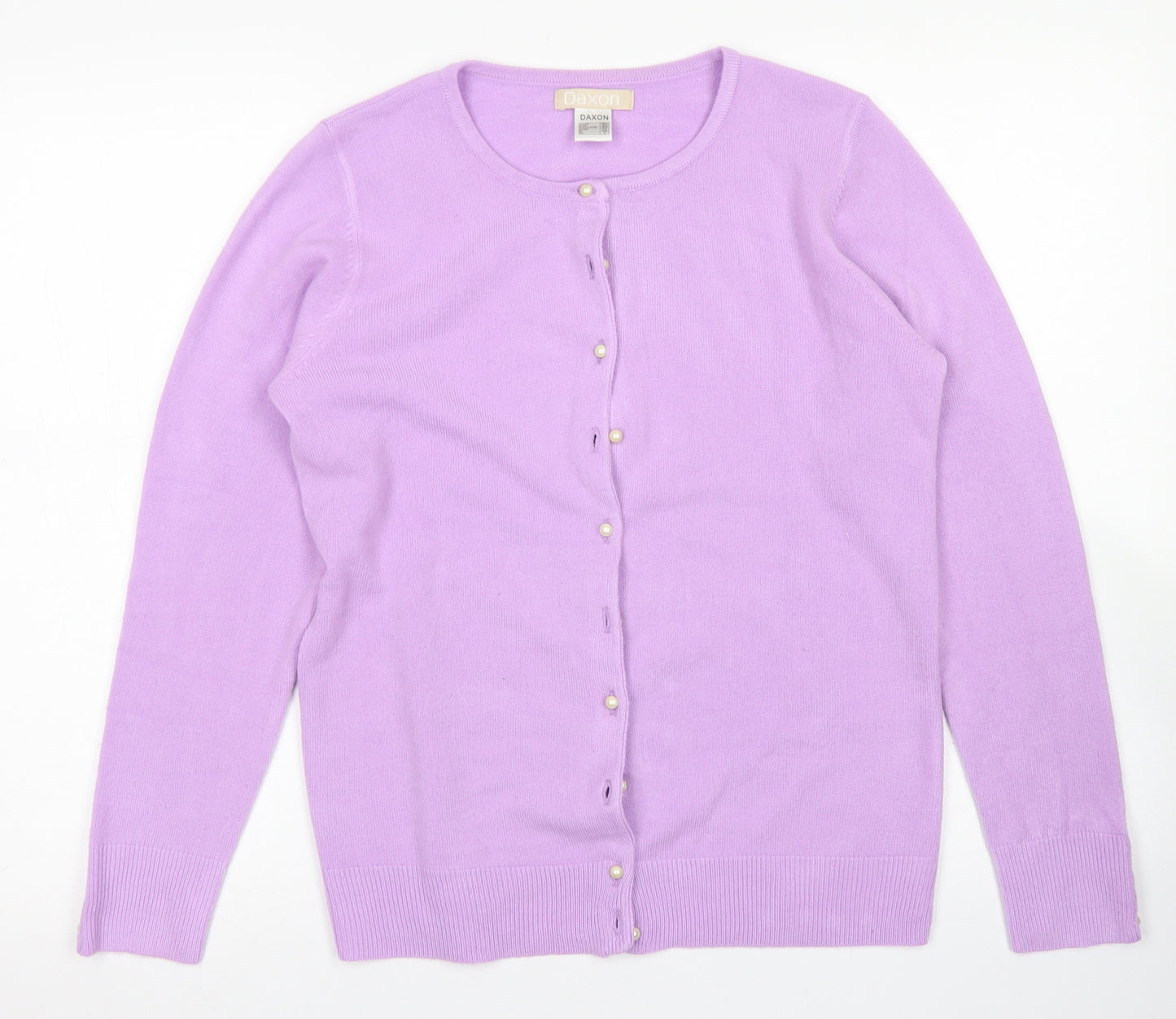 Daxon Womens Purple Crew Neck  Acrylic Cardigan Jumper Size 10