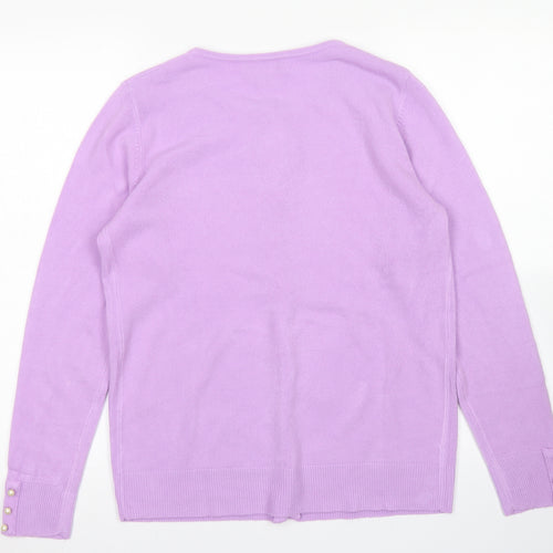 Daxon Womens Purple Crew Neck  Acrylic Cardigan Jumper Size 10
