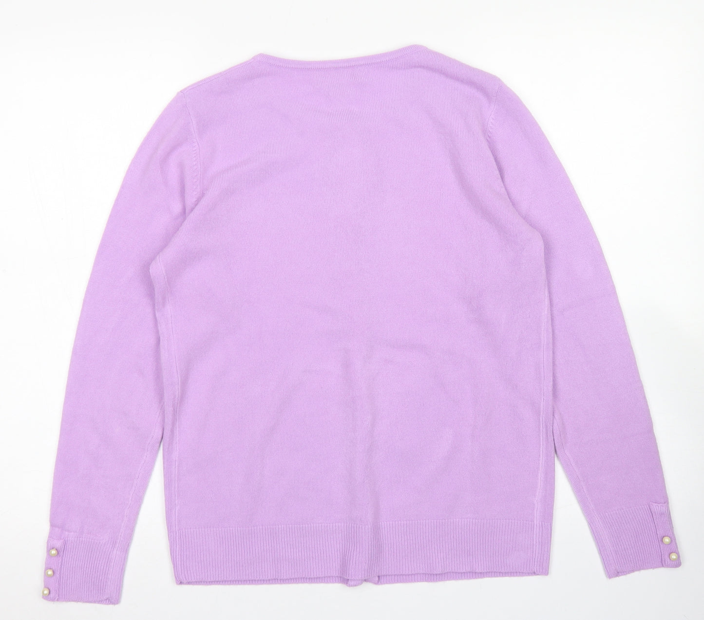 Daxon Womens Purple Crew Neck  Acrylic Cardigan Jumper Size 10