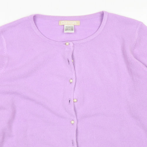 Daxon Womens Purple Crew Neck  Acrylic Cardigan Jumper Size 10