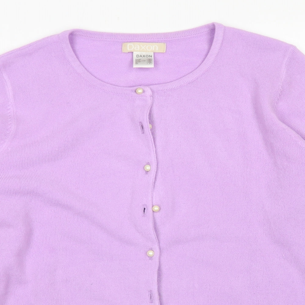 Daxon Womens Purple Crew Neck  Acrylic Cardigan Jumper Size 10