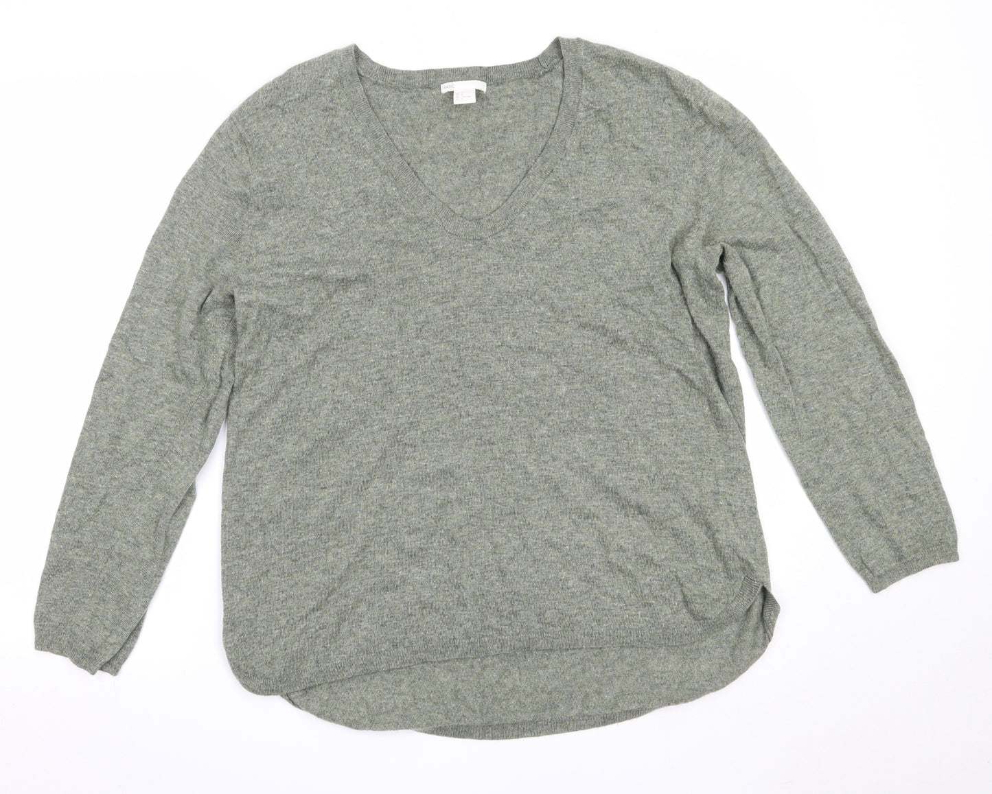 H&M Womens Green V-Neck  Polyamide Pullover Jumper Size L