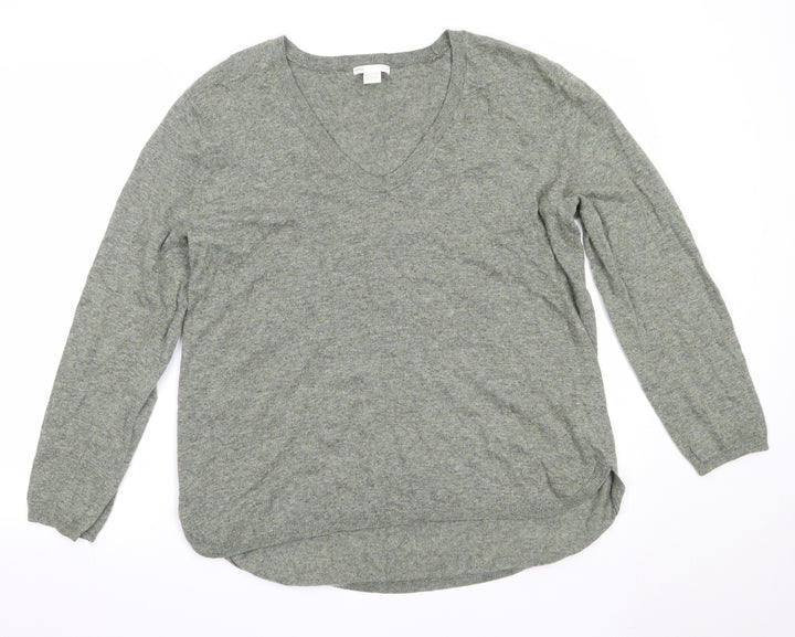 H&M Womens Green V-Neck  Polyamide Pullover Jumper Size L