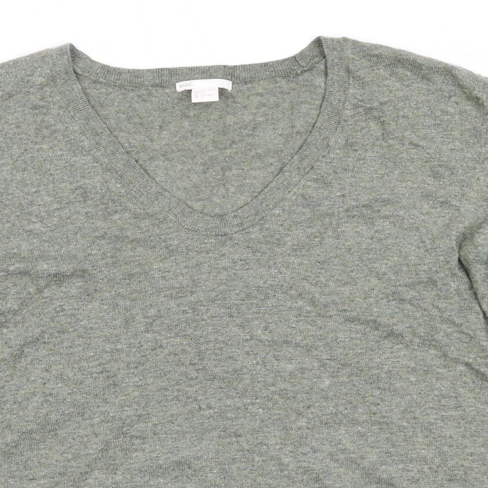 H&M Womens Green V-Neck  Polyamide Pullover Jumper Size L