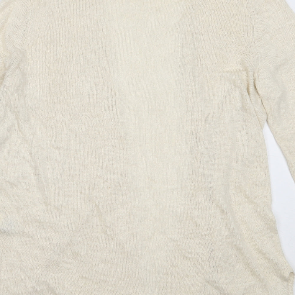 Preworn Womens Ivory Round Neck  Cotton Cardigan Jumper Size L