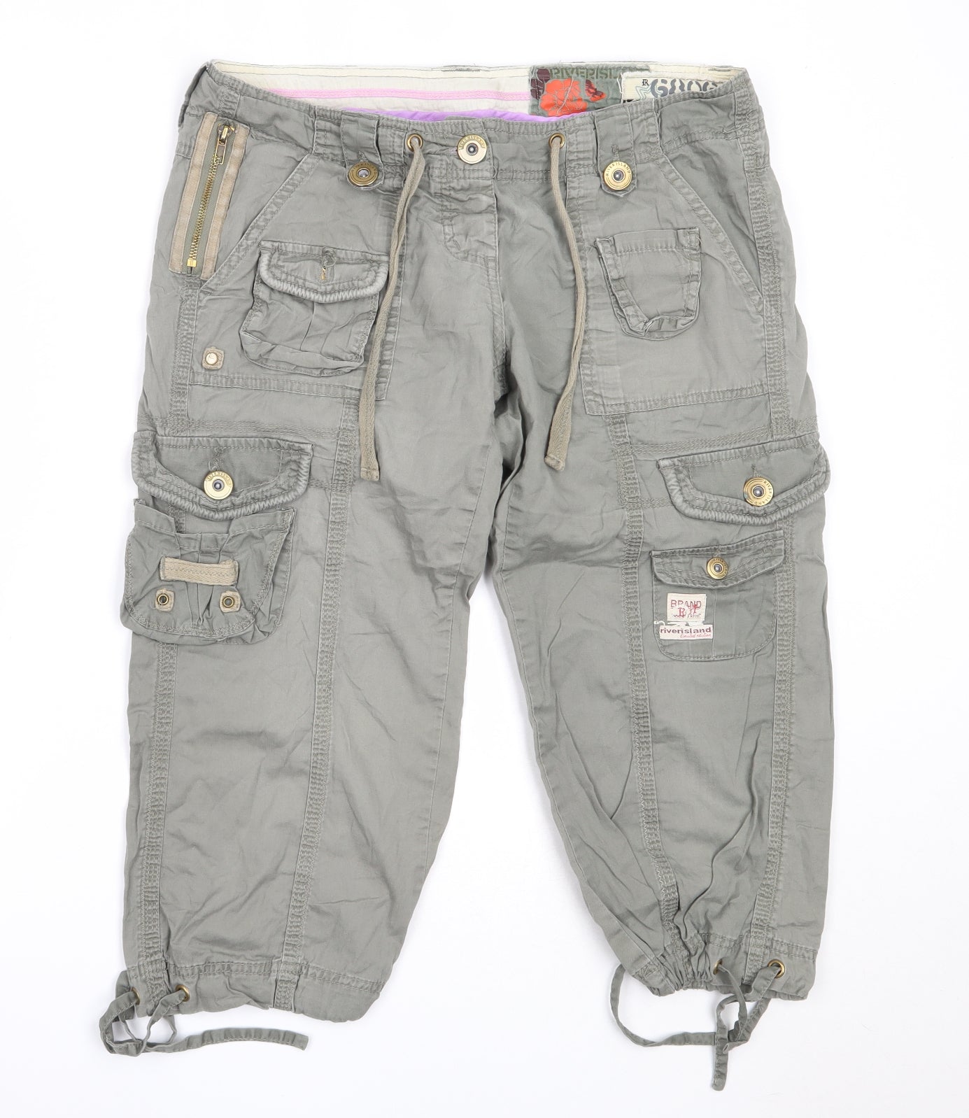 River Island Womens Green  Cotton Cargo Shorts Size 12  Regular