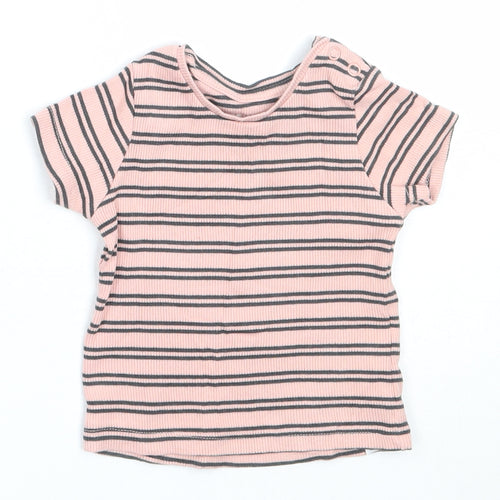 Primark Girls Pink Striped Cotton Basic T-Shirt Size 3-6 Months Round Neck