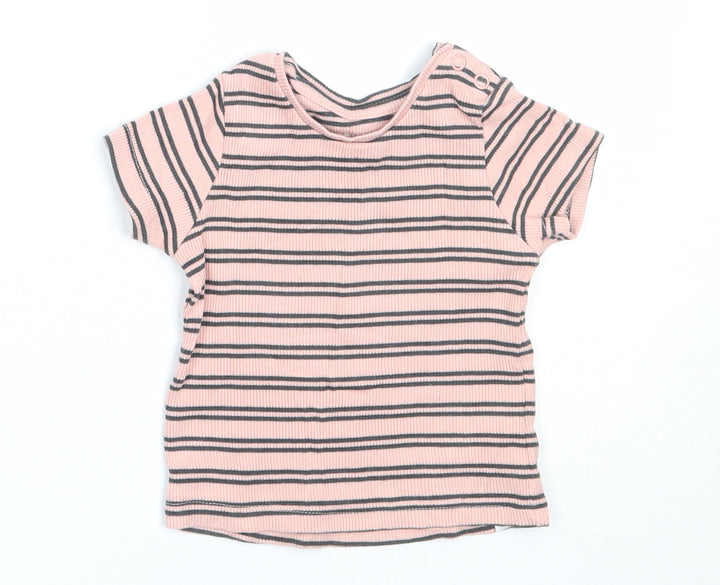 Primark Girls Pink Striped Cotton Basic T-Shirt Size 3-6 Months Round Neck