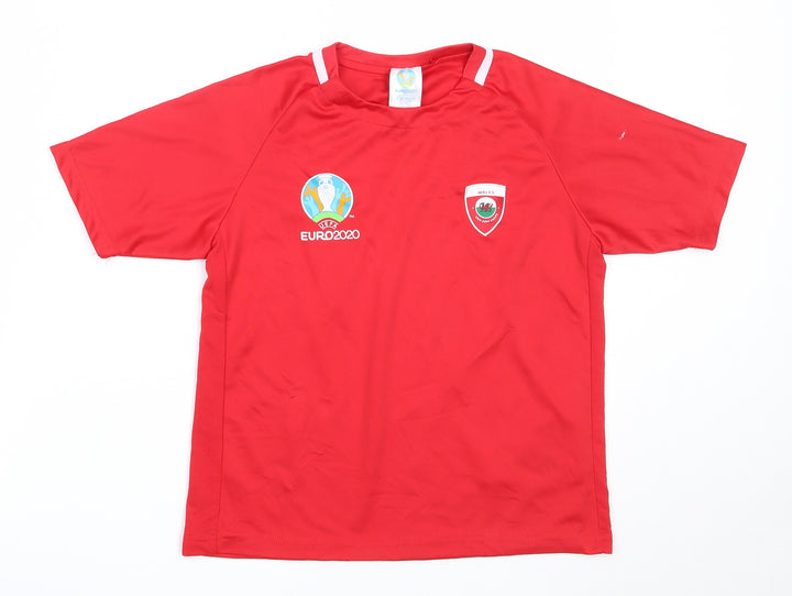 EURO2020 Boys Red Polyester Jersey T-Shirt Size 9-10 Years Round Neck - wales euro 2020