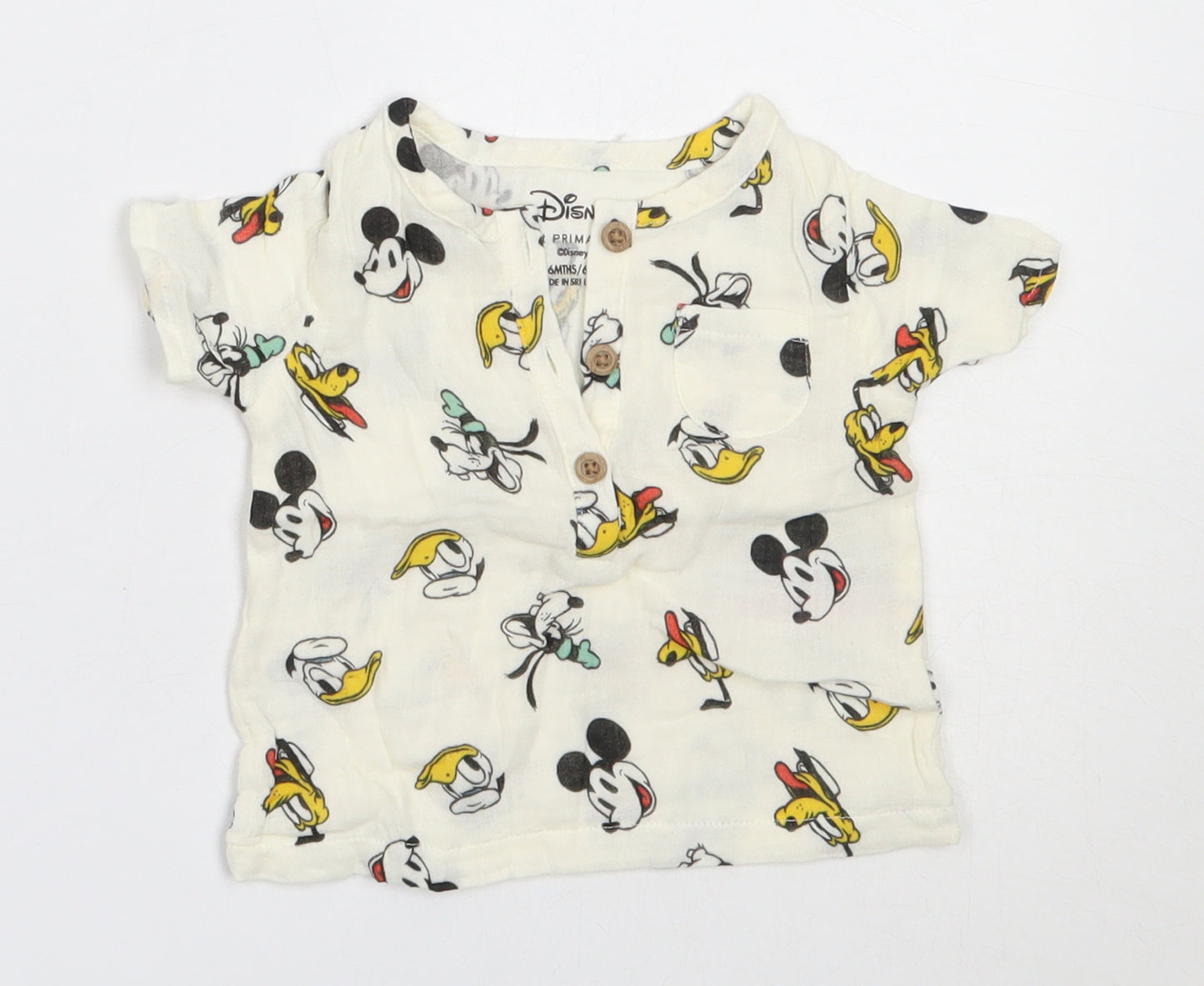 Primark Boys Ivory  Cotton Basic T-Shirt Size 3-6 Months Round Neck  - mickey mouse