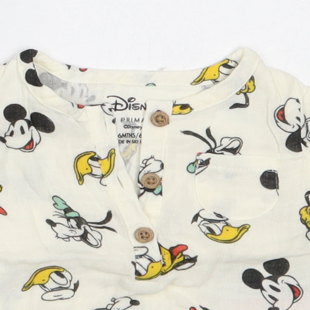 Primark Boys Ivory  Cotton Basic T-Shirt Size 3-6 Months Round Neck  - mickey mouse