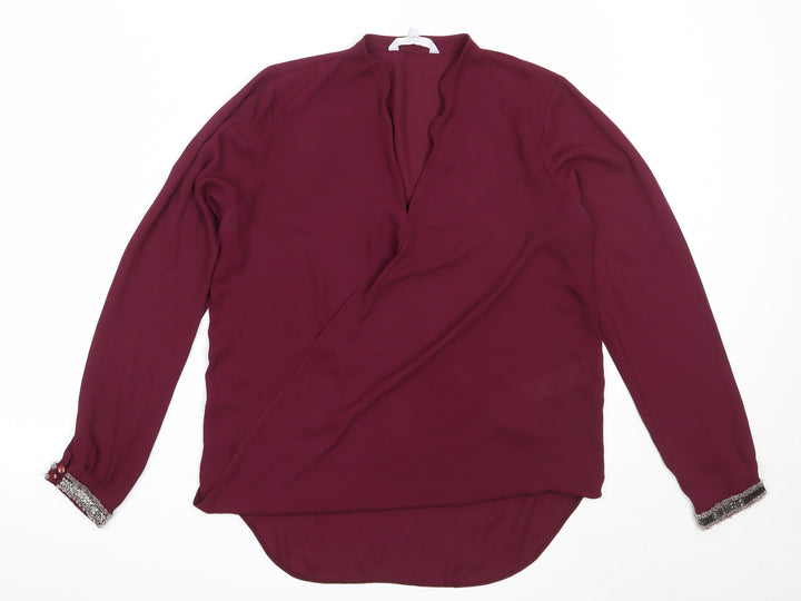 Red Herring Womens Purple Polyester Basic Blouse Size 10 V-Neck