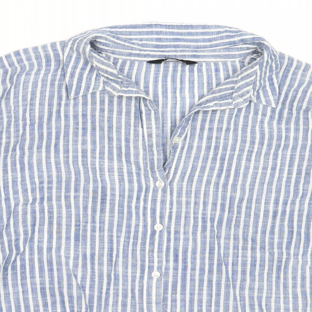 New Look Womens Blue Striped Cotton Basic Button-Up Size 16 Collared