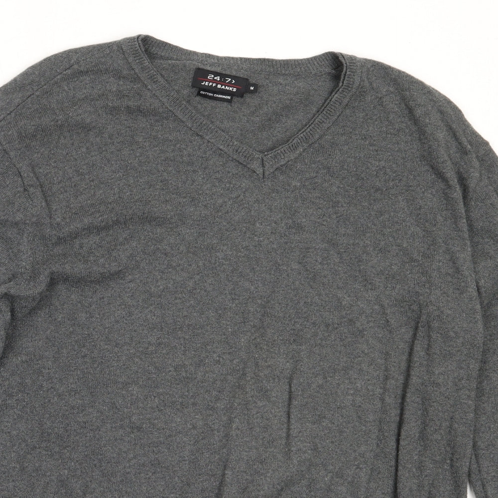 Jeff Banks Mens Grey V-Neck  Cotton Pullover Jumper Size M