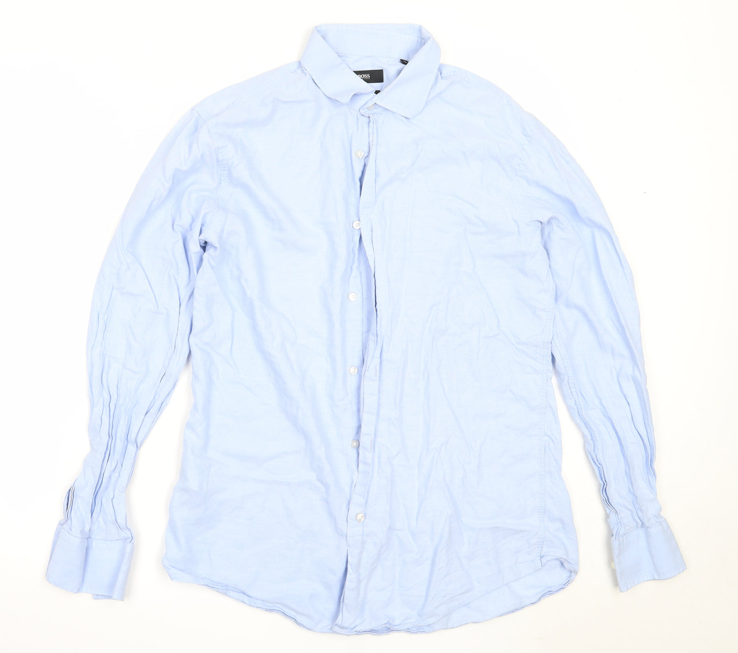 HUGO BOSS Mens Blue  Lyocell  Button-Up Size 16 Collared