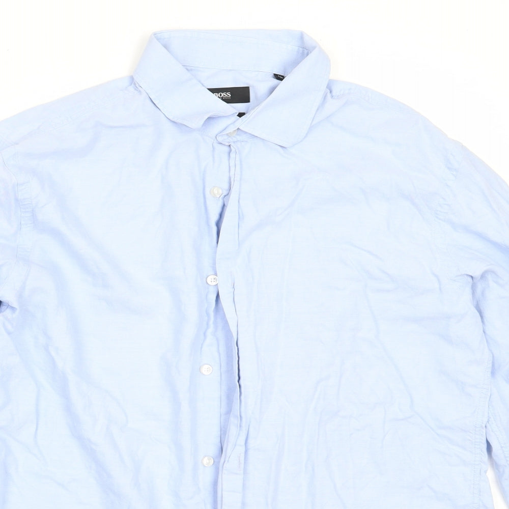 HUGO BOSS Mens Blue  Lyocell  Button-Up Size 16 Collared