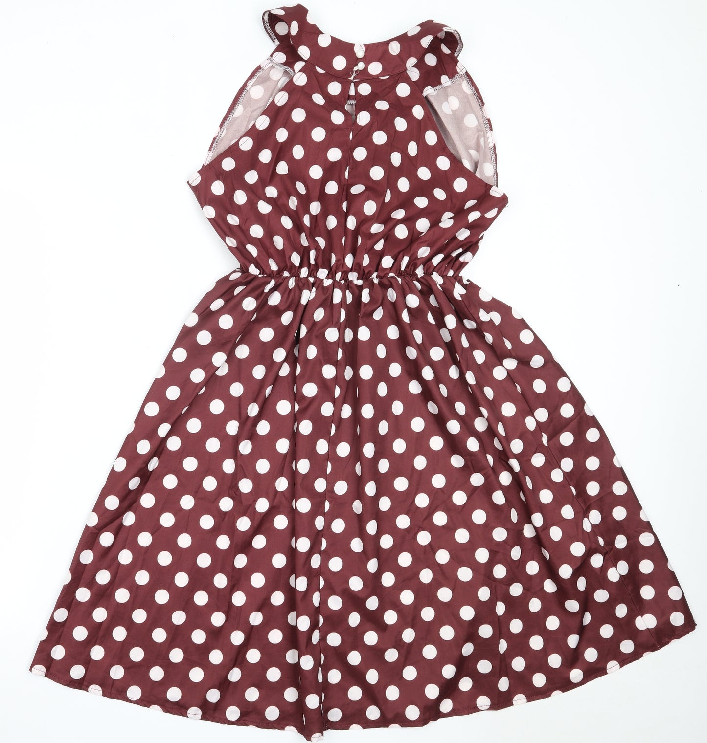 Preworn Womens Brown Polka Dot Polyester Fit & Flare  Size S  Round Neck