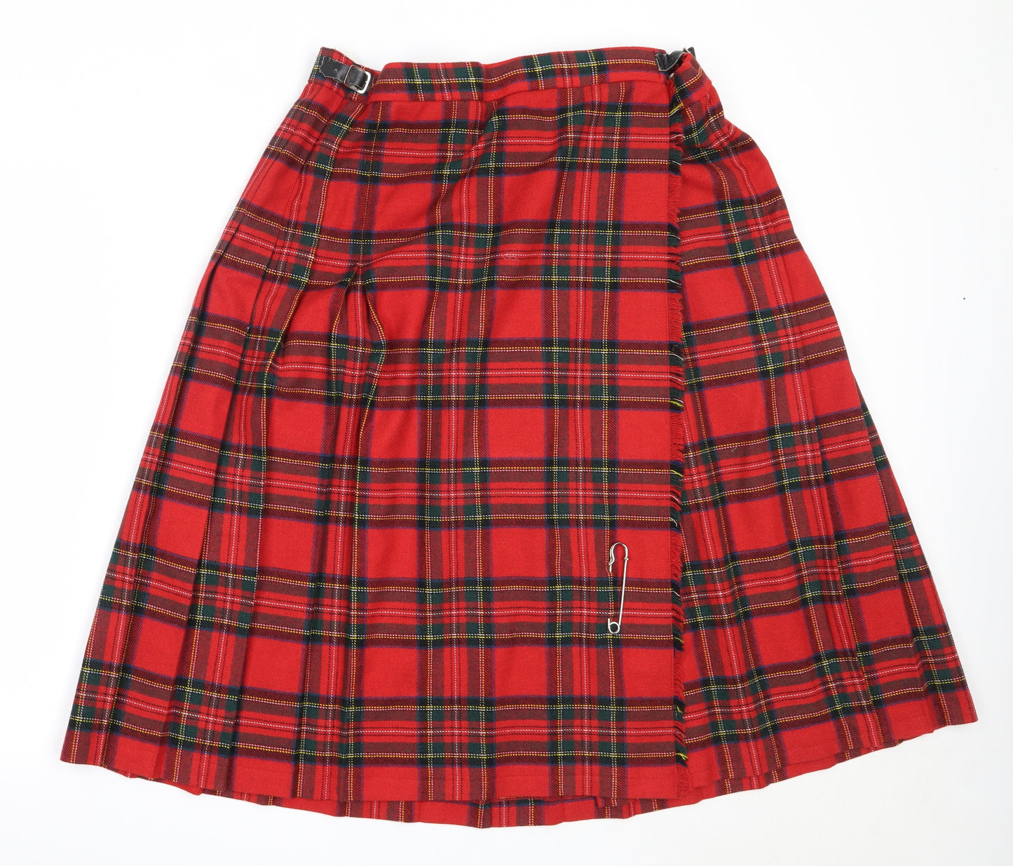 BHS Womens Red Check Wool Flare Skirt Size 18