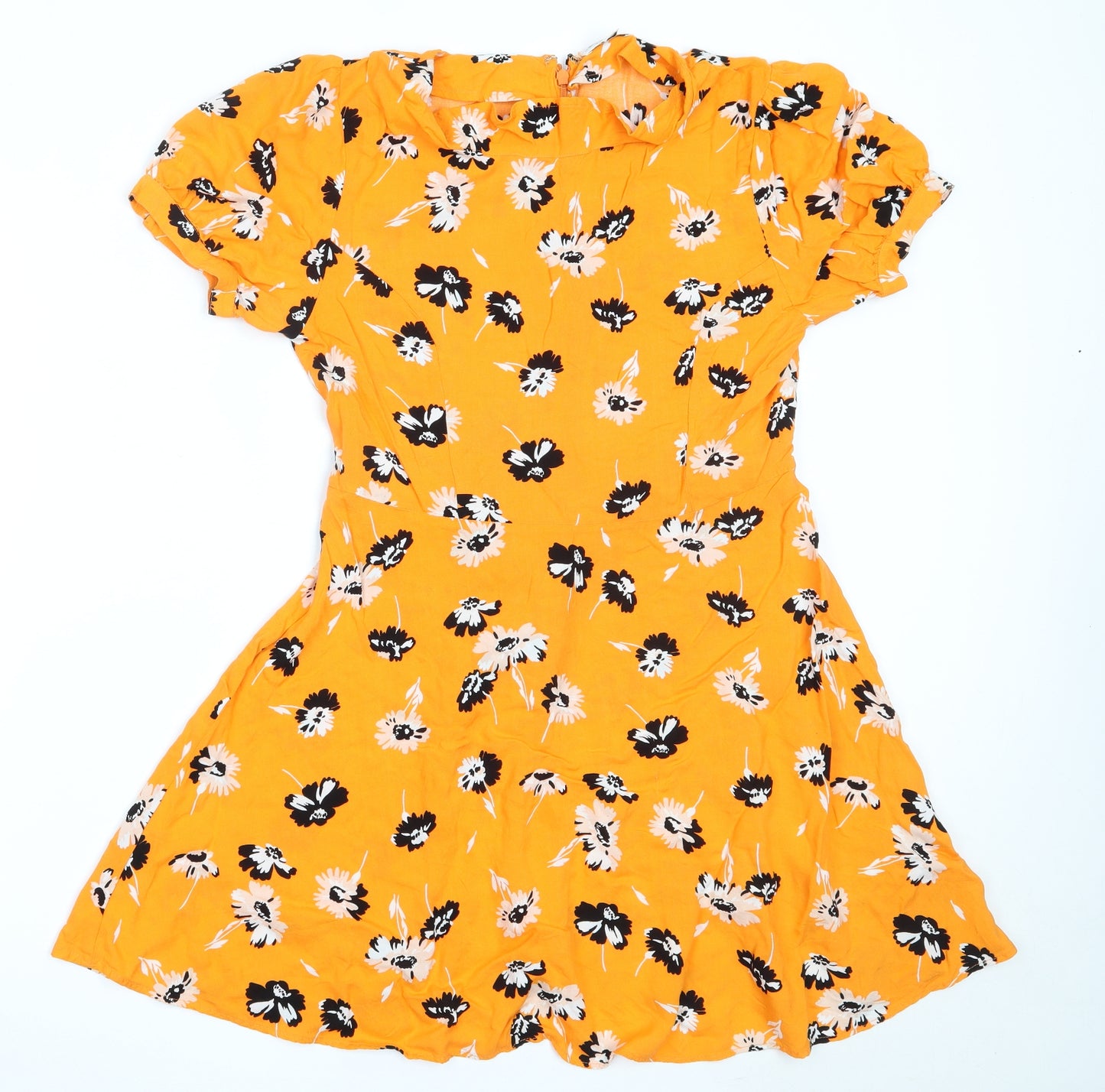 Miss Selfridge Womens Orange Floral Viscose Fit & Flare  Size 10  Round Neck