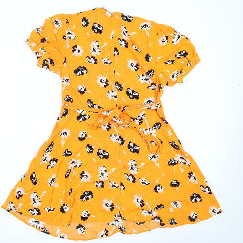 Miss Selfridge Womens Orange Floral Viscose Fit & Flare  Size 10  Round Neck