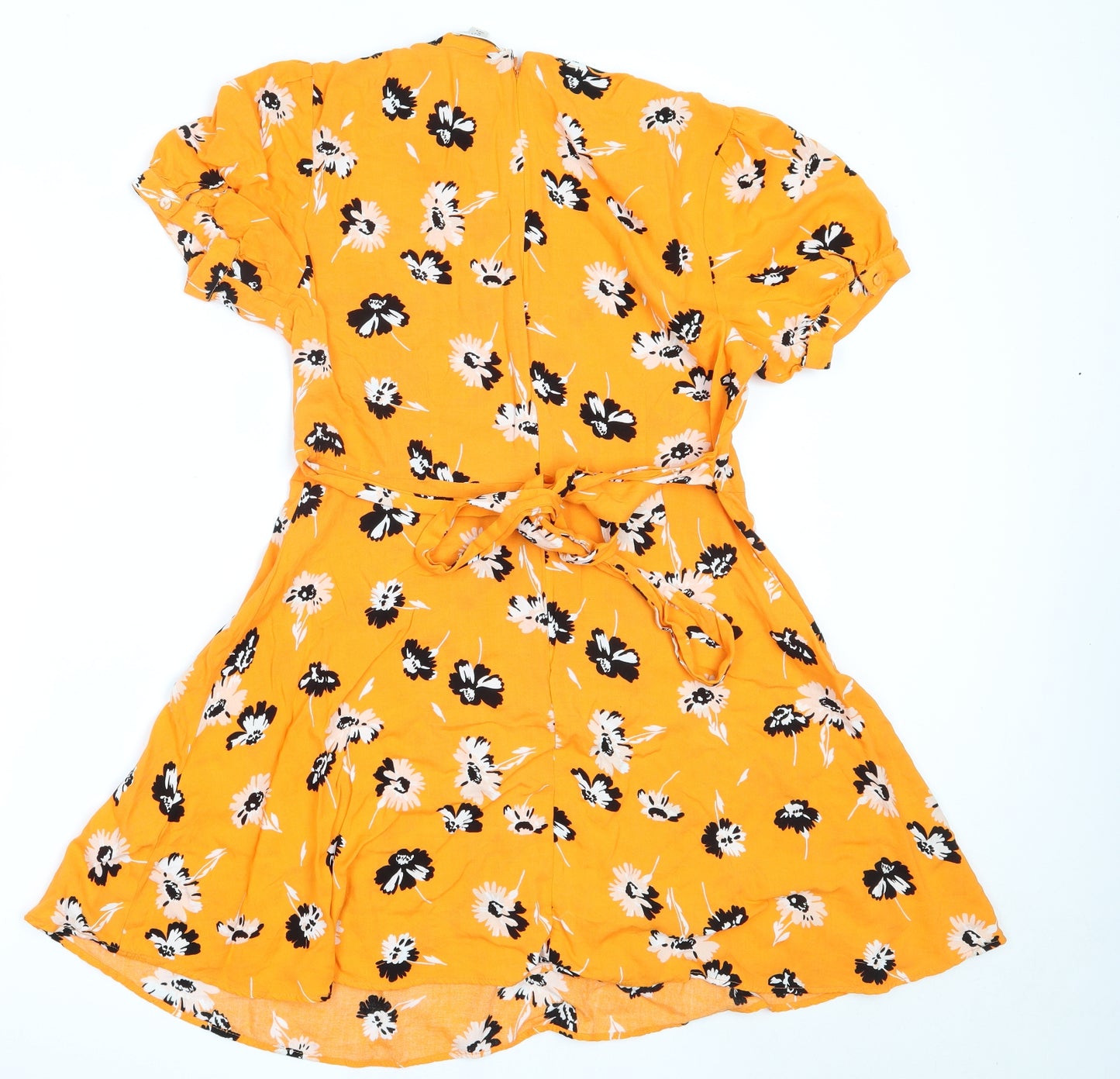 Miss Selfridge Womens Orange Floral Viscose Fit & Flare  Size 10  Round Neck