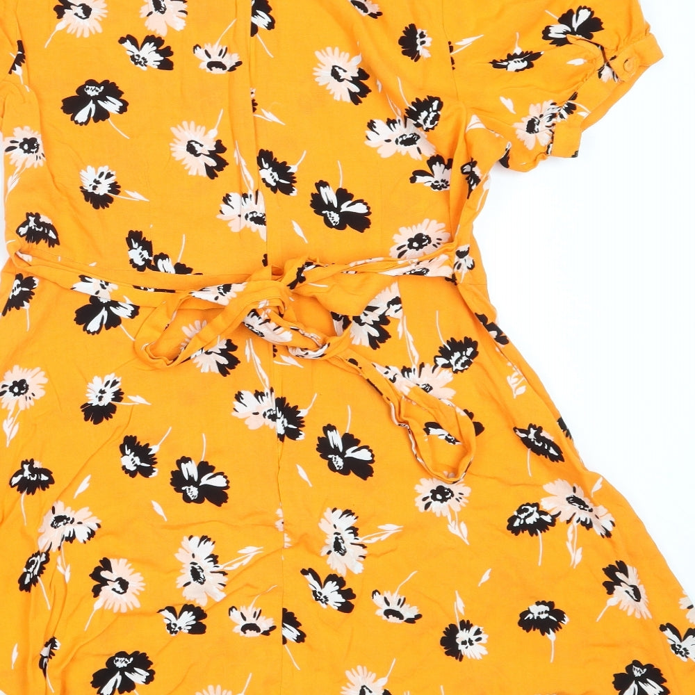 Miss Selfridge Womens Orange Floral Viscose Fit & Flare  Size 10  Round Neck