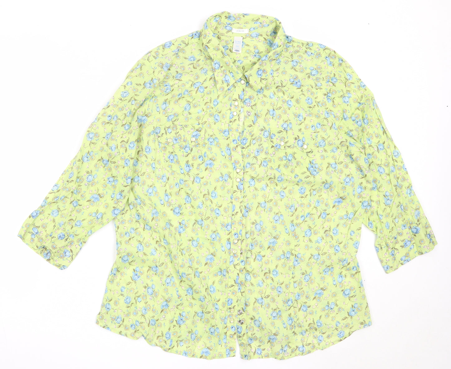 Old Navy Womens Green Floral Cotton Basic Button-Up Size 2XL Collared