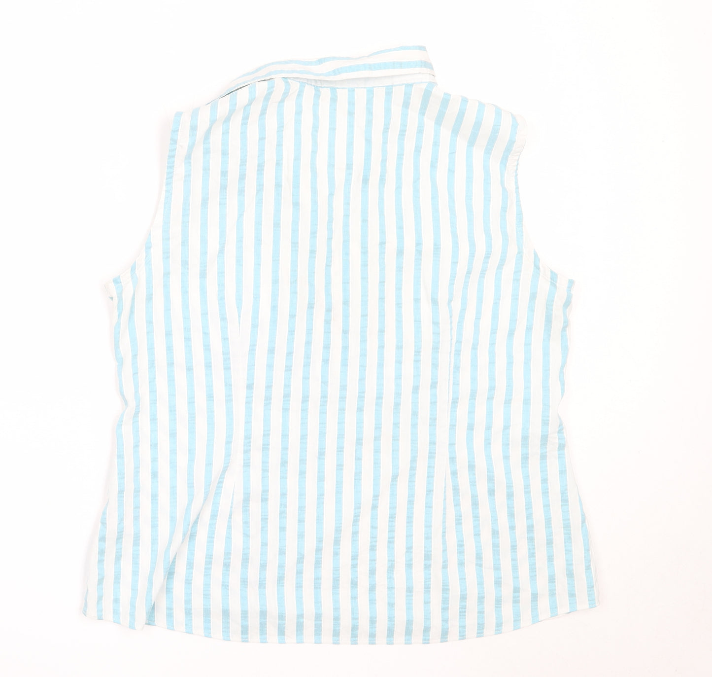 Marks and Spencer Womens Blue Striped Cotton Basic Button-Up Size 14 Collared