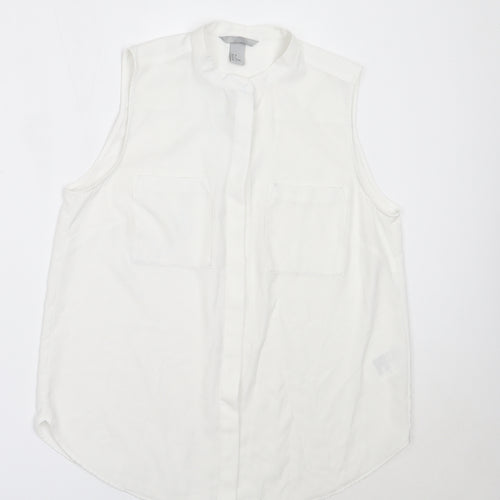 H&M Womens White  Polyester Basic Button-Up Size 38 Round Neck