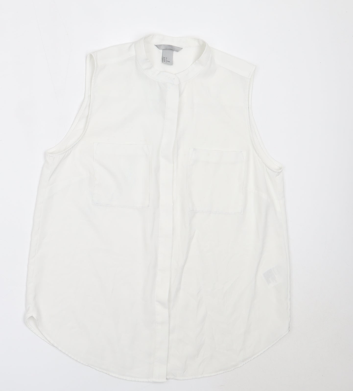 H&M Womens White  Polyester Basic Button-Up Size 38 Round Neck