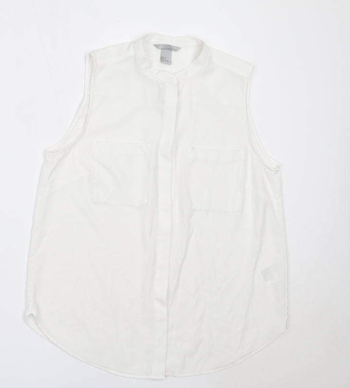 H&M Womens White  Polyester Basic Button-Up Size 38 Round Neck