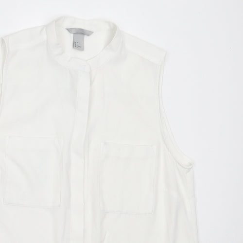 H&M Womens White  Polyester Basic Button-Up Size 38 Round Neck