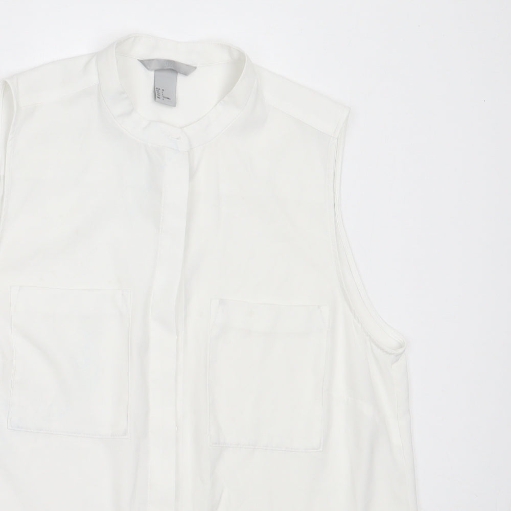 H&M Womens White  Polyester Basic Button-Up Size 38 Round Neck