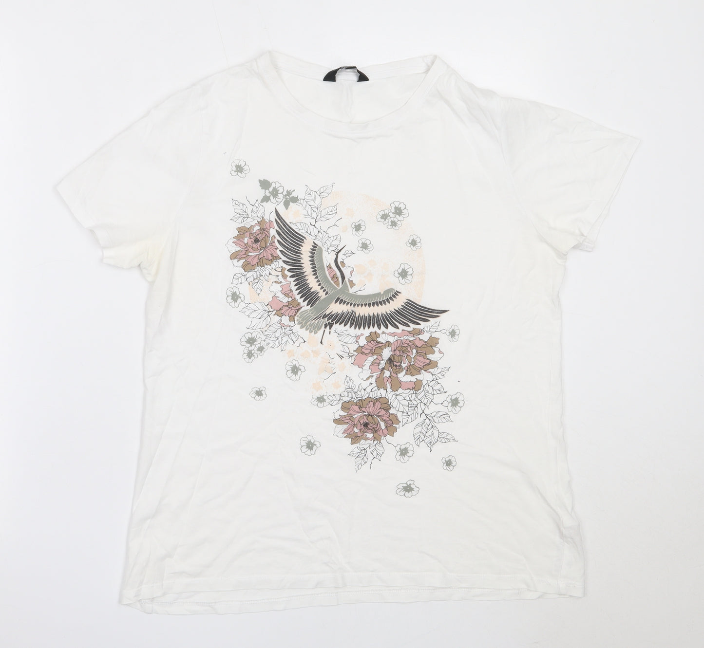 New Look Womens White  Cotton Basic T-Shirt Size 14 Round Neck