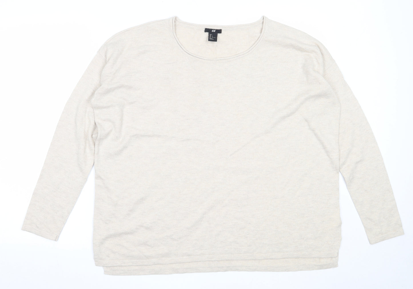 H&M Womens Beige Round Neck  Polyamide Pullover Jumper Size L